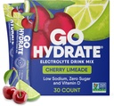 GoHydrate rendah Sodium Electrolytes Pawder Sugar Free - Hidration Daily Drink - Zero Sugar Water Flavor Packet dengan Vitamin D - (Cherry Limeade, 30 Paket)