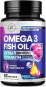 Tambahan Minyak Ikan Omega 3 2400mg - Triple Kekuatan Omega 3 Fatty Acids, Otak Kesehatan Jantung Alam & Gabungan - Acids Gendut dengan EPA & DHA - Wild Caught Fish Oil Suplemen - 60 Softgels