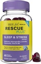 Bach RESCUE PLUS Sleep & Stress Dukung Gummies, Nighttime Dietary Support with 1mg Melatonin, Ashwagandha, Chamomile, Lavenin & Vitamin B6, Natural Blueberry Flavor, Vegan & Gluten- Free, 60 Count