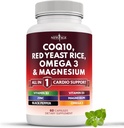 New Age COQ10 200mg Red Yeast Rice, Omega 3, Magnesium Complex, Zinc Vitamin K2 D3 - Dukungan Kesehatan Jantung Vitamin untuk Perempuan dan Pria dengan Vitamin B3, Koenzim Q10-60 Count