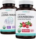 Simpan $4 (12% off) - Mind & Body Bundle - Organic Cranberry Konsentrat (50: 1 Konsentrat - Sama 25,000mg Cranberry segar) dan Organik Lions Mane (10: 1 Ekstrak - Equals 10,000mg Mushroom)