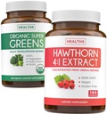 Super Greens & Hawthorn Extract (3- Month Supply) Super Berry Blend Bundle of Organic Super Greads Powder - Lengkap Superfood & Hawthorn Berry 4: 1 Ekstrak - Ekstrak Kekuatan Tinggi (180 Capsules)