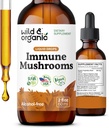 Wild & Organic Ammunic Mushroom Tasture - 8-in 1 Mushroom Complex dengan Chaga, Turkey Tail, Lion 's Mane, Reishi Extract - Imune Support Drops - Vegan, Sugar & Alcohol- Free Liquid Suplemen - 2 fl oz