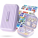 Travel Pill Organizer Box with Medicine Label, 2Pack 7 Comments Portable Pill Case, Daily Medication Organizer Container for Pocket Pharmacy (Purple, S + L 2pack)