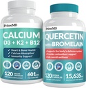 PrimeMD 4-in- 1 Calcium Suplemen untuk Perempuan & Pria atau Hati, Bone & Body Defensives (120) & 28-in1 Quercetin dengan Tambahan Bromelain - Quercetin 500mg Capsules untuk Dukungan Pertahanan Imune (120)