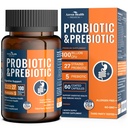 100 Milyar Progories for Men and Women 27 Strains 5 Organic Pregities for Gut Digetial & Ammune Health, Supports Diare Gas Bloating, Non-GMO, Zero Fillers - Made in USA Agen60 Caps