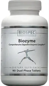 BIOZYME: Complete High Potency Digeptical Enzyme Complex-Dual Phase tablet rilis Betaine HCI, Pepsin, Bromelain dan Papain di perut, dan Pancreatin, Tripsin, Chymotrypsin dan Ox Bile di daerah duodenal untuk efektivitas maksimum. 90 tablet Fase Dual