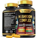 Mushroom Complex Suplement - 13in1 Formula - Blend Lion 's Mane Mushroom, Cordyceps Sinensis, Reishi, Turkey Tail, Maitake, Chaga, Shiitake, Enoki, & More - 120 Capsules for 4 Bulan Suppply