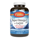 Carlson - Super Omega-3 Gems + CoQ10, 1200 mg Omega- 3s 200 mg CoQ10, Circulation Fungsi, Produksi Energi & Sirkulasi Dukungan, 120 Softgels