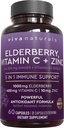 Viva Black Elderberry dengan Vitamin C dan Zinc untuk Orang Dewasa (60 Count) - Sambucus Elderberry Immune Suplemen Dukungan, Black Elderberry Capsules untuk Dewasa, Elderberry Suplemen Perempuan
