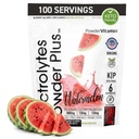 PowterVitamin Electrytes Powder Plus (100 pelayan) Watermelon Electrolite Powder, Zero Calorie, Keto, 0 Sugar, No Maltodextrin, 1000mg Potorium, 120mg Calcium, 120mg Magnesium, Powde Energi