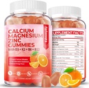 Sugar Free Calcius Magnesium Zinc Tambahan Gummies dengan Vitamin D3 & B12 untuk Perempuan dan Pria Tinggi Absorpsi Kalsium Magnesium Tambahan Imune (120 Counts)