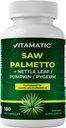 Vitamatic Saw Palmetto Extract for Men & Women 180 Veg Capsules - Made with Labu Benih, Pygeum, Nettle Leaf - Made in The USA - Promotes Heally Prostate Fungsi