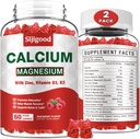 2 Pack Calcium Magnesium Zinc Gummies dengan Vitamin C D3, Calcium Gummim for Bone, Muscle, Calm & Zzz Dupport, High Absorpsi Formula dengan Magnesium Zinc Potasium, Raspberry Flavored 120 Cts