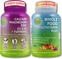 Vegan Whole Food Multivitamin dengan Iron + Plant, berbasis Kalsium, Magnesium, Zinc, D3, K2 & Turmeric - Vegan Daily Dukung untuk Energi, Kesehatan Tulang, Kewiraban & Melalui Semua Wellness Trio