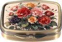 Dynippy Case Pill Box with Mirror Retro Pocket 2 Comment Case Vitamin Pill Organizer for Pocket Purse and Travel (Cute Flower)