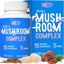 Mushroom Suplemen 2600mg, 20-in- 1 Mushroom Kompleks, dengan Lions Mane, Cordyceps, Reishi, Turkey Tail, Chaga - Suplemen Otak untuk Persediaan Ingatan dan Fokus, Memori, Mood, Imunitas 120 Capsule