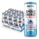 Optimum Nutrition Amino Energy Sparkling Hydration Drink, Electrolytes, Caffeine, Acids Acids, BCAA, Sugar Free, New Blue Raspberry Rush, 12 Fl Oz, 12 Paket (Packaging May Vary)