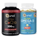 Qunol Ultra CoQ10 200mg Softgels - Ultra High Absorpsi Koenzim Q10 Suplemen - 2 Bulan Supply - 60 Count + Minyak Ikan Omega 3 Mini Softgel, 1000mg Omega 3 EPA + DHA, 3 Bulan Pasokan, 180 Count