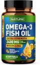 Dibangun oleh Nature Omega 3 Oil Soft Gels - 2400 mg Fish Oil, 1440 mg Omega 3, 864 mg EPA, 576 mg DHA - Ekstra Otak & Heart Support - 60 Softgels