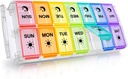 Pill Organizer 2 kali sehari, Fullicon Quick Fill Large Weekly AM PM Pill Box, Medicine Organizer 7 Day, Daily Pill Cases - Rainbow (Paten Registered)