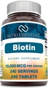Biotin (Vitamin B7) 10.000 mcg Suplemen 126; 240 Tablet 126; Non- GMO 124; Gluten Free 124; Dibuat di USA