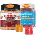 2 Pack Berberine Tambahan Gummies 1500mg + 2Pack Magnesium Malate dengan CoQ10- 100mg Gummies