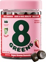 Gummy Kecantikan Supergreens no. 8Greens Supergreens dengan Collagen & Biotin 124; Super Greens Powder Superfood Gummy untuk Heally Skin, Hair, Nails, Glow, and Firness, Superfood Booster, Strawberry Flavored, 50 Count