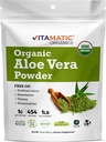 Vitamatic Certified USDA Organic Aloe Vera powder - 1 lb (16 oz) Support Skin, Ditraffic, Detox & Imune Kesehatan 124; Non-GMO, Gluten- Free, Kosher