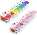 Odaro Extra Weekly Pill Organizer, XL Pill Box 7 Day AM PM, Jumbo Medicine Organizer 2 Kali sehari untuk Menahan Obat-obatan Harian, Vitamin, dan Suplemen, Pelangi & Pink / White (Set Dua)