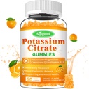 Potasium Citrate Gummies - Tambahan Potency Potasium Tinggi untuk Kesehatan Otot, Kekurangan Kram Kaki, Keseimbangan Elektrolit - Vegan, Non-GMO, Gluten- Bebas, Orange Flavor, 60 Count