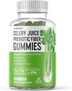 Celery Juice Fiber Gummies for Adules - Prebiotic Celery Juice Gummy for Detoxifikasi Dupport & Supergreens Boost with Celery Juice, Chlorophill, & Prebiotic Fiber - 60 Count