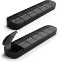 Large Weekly Pill Organizer, 2- Pack 7 Day Pill Box with Debossed Label, Fade Resistant, BPA- Free Transslucent Lids (Black & Black)