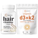 Mikro Ingrediens Vitamin D3 5000iu + K2 100mcg Softgels & Hair Vitamin Complex Bundle 2 Pack 124; Espare Sunshine Vitamin 1244- 1 Advanced Hair Growth Dupport