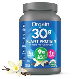 Orgain PT 30g Vegan Powder, Vanilla, 9g EAS + BCAAs, High Plant Protein, 4g Prebiotic + Fiber, 1g Sugar, Pre- Workout, Muscle Dukungan + Recovery - 2.01lb (Packaging May Vary)