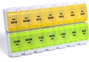 Sukuos AM PM Weekly Pill Organizer 7 Day, 2 Times A Day Meds Pill Box with Easy Push Button, BPA Free Vitamin Cases for Fish Oil / Supplies (Yellow & Green)