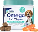 Omega Skin dan Coat Chews for Dogs, Wild Salmon Dog Treats with Biotin & Vitamin E, Helling with Itchy Skin, Allergy Relief & Shedding, Omega 3 6 9, EPA & DHA Fatty Acids, Made USA, 120 Chews