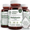 Natural Nutra Vegan Melatonin 3mg, Membantu Impreve Heart Health System, Membantu Kesehatan Sel & Heart, Berkontribusi Atas Kesucian, Membuktikan Kualitas Tidur, Gluten Bebas, 60 Tablet