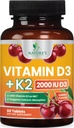 Suplemen Vitamin D 2000 IU 50mcg Per Tablet - Vitamin D3 & K2 (MK7) Kompleks untuk Bone, Teeth, Muscle, Calcium Absorpsi, Menyediakan Imune & Heart Health, Formula Amerika Serikat Terjangkau - 60 Tablet