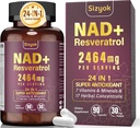 Tambahan NAD, Lipomal NAD + Tambahan dengan Resveratrol, NAD Resveratrol Tambahan - Boost NAD + untuk Penuaan Pertahanan, Energi, Fokus - Ultra Antioksidant Capsules seterusnya