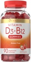 Carlyle Vitamin D3 + B12 Kompleks Gummies 126; 90 Count 124; Vegetarian, Non-GMO, dan Gluten Free Formula 124; Strawberry Flavor Suplemen