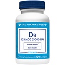 Vitamin Shoppe Vitamin D3 5000IU Softgel, Suftorts Bone & Imune Health, Aids in Cellular Growth & Calcium Absorpsi, Gluten Free & Once Daily Formula la (200 Softgels)
