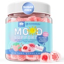 Ashwagandha Saffron Calm Gummies + Omega 3, L-Theanine & CoQ10 for Women Men, Natural Calming Happy Gummies for Dewasa, Mood Support Gummy, Strawberry Flavor, Sugar Free, Vegan, 60ct