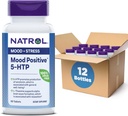 Natrol Mood Positive 5- HTP 50mg dengan L- Theanine, Vitamin B6, Vitamin B12 dan Falate, Tambahan Dietary Membantu Dukungan Mood Positif, 50 Tablet, 25-50 Hari Suppply (Paket 12)