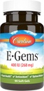 Carlson - E- Gems, 400 IU (268 mg), Heart Health & Optimal Wellness, Antioksidant, 90 gels lembut