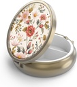 Pill Case Pill Box dengan Mirror Retro 3 Kompartemen Kasus Kecil Pil Kecil untuk Purse atau Pocket Bronze Kotak Kecil Roud Pill atau Vitamin, Minyak Ikan, Suplemen, Pill Containe Gift Treasures Red Flowers