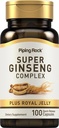 Piping Rock Ginseng Complex Capsules 124; 100 Count 124; dengan Royal Jelly 12.4; Non-GMO, Gluten Free Suplemen