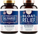 WINDSOR BOTANIKALS Bloat Relief dan Lacholicillus Salivarius Probiotic Capsules - Oral dan IBS Dukung Bundle