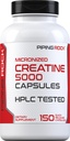Piping Rock Creatine Monohydrate Capsules 124; 5000mg 124; 150 Pills 14; Micronized Suplemen untuk Pria dan Wanita: 124; Non-GMO, Gluten Bebas