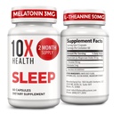 Suplemen 10X Health Sleep untuk orang dewasa - 60 Kapsul - Melonatin 3mg, L Theanine, Magnesium Suplemen, Magnesium Oxide untuk Deep, Lebih baik Istirahat & Relaxation - 3- 1 Dukungan Tidur Alam